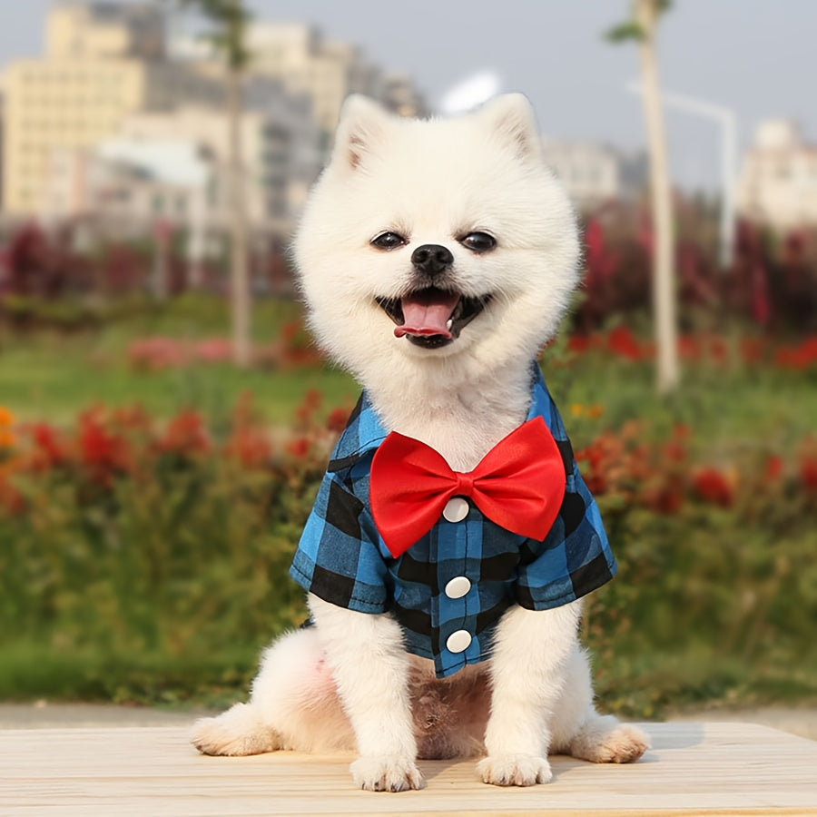 Chic Plaid Dog Shirt - Polyester Pet Apparel for Small to Medium Breeds, Ideal for Weddings & Special Occasions, Cute Dog Clothes