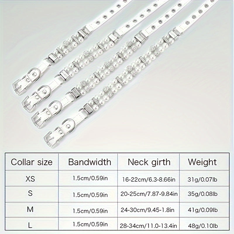 Adjustable Polyester Fiber Pet Collar with Pearl and Rhinestone Accents, Cute Necklace for Small and Medium Dogs and Cats - Other Pattern.