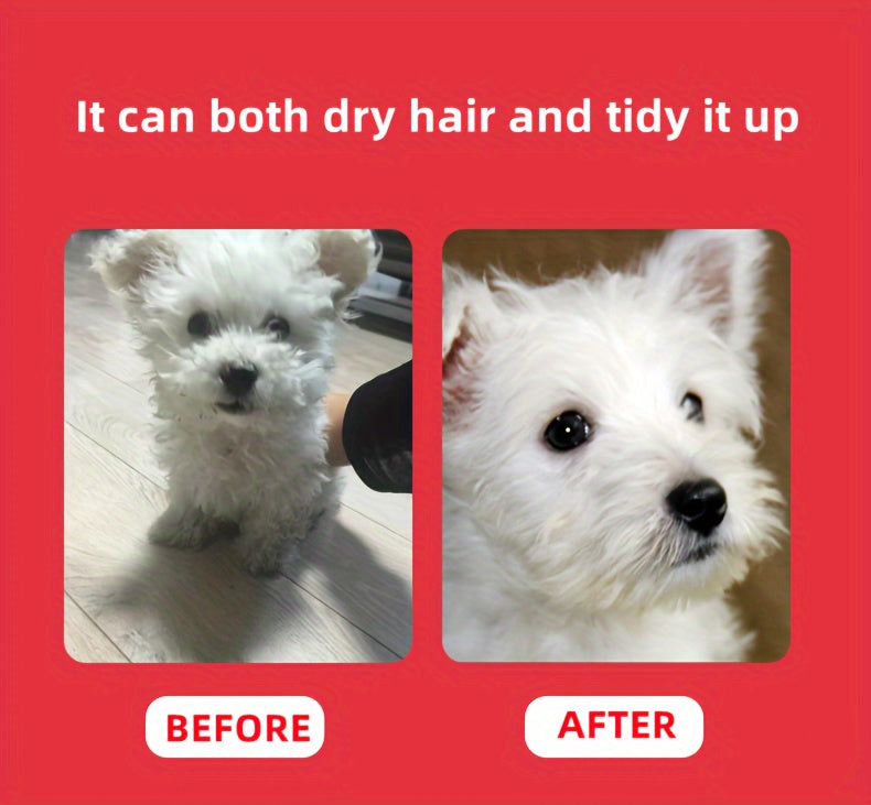 2-in-1 Portable Pet Grooming Drying Brush - Fast, Smooth, Efficiently Drying for Reduced Shedding and Tangling, Ideal for All Body Sizes of Dogs and Cats, Metal Body, Stainless Steel Bristles, US Plug, 110V/220V