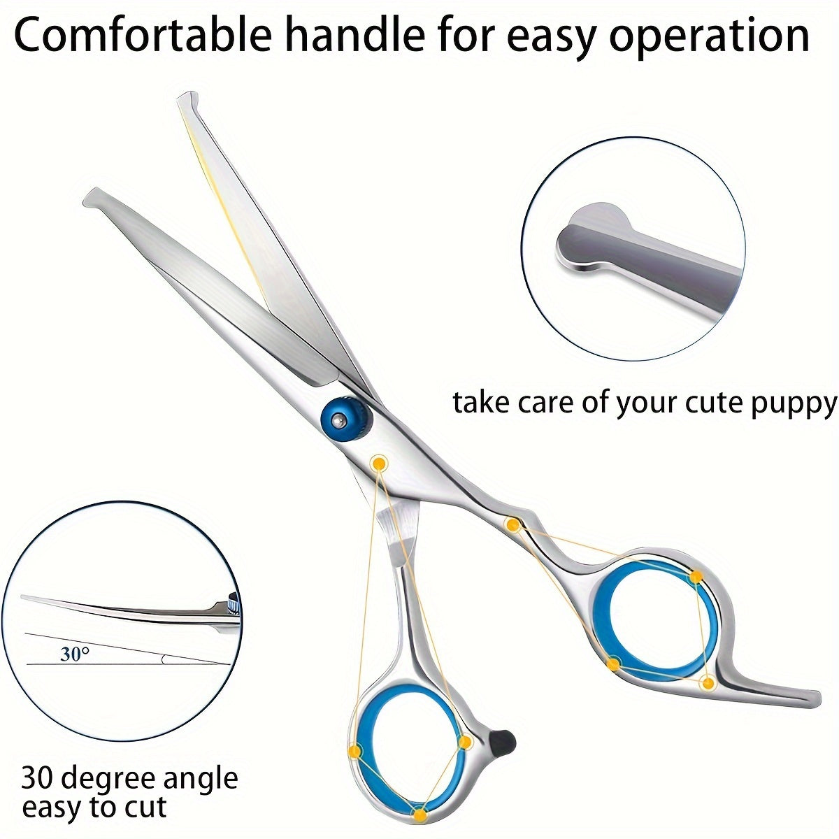 Stainless Steel Pet Grooming Scissor Set 6pcs, Professional Thinning Shears and Straight Cutters for Dogs Cats, Universal Hand Orientation, Complete Animal Hair Trimming Kit