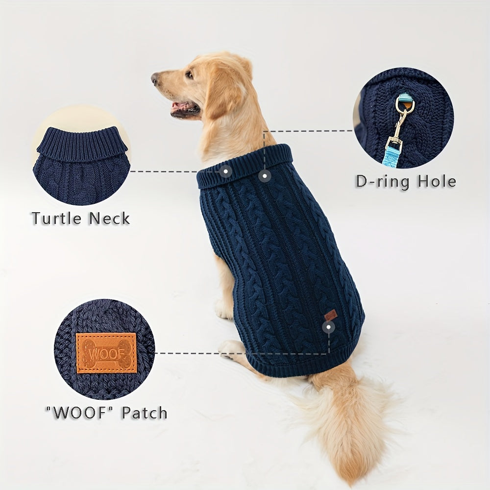 PETS TALE Dog Sweater Cable-Knit Pullover with Chain Detailing & Tag - Machine Washable Cozy Winter Sweater for Small, Medium & Large Breeds, Navy Blue, Dog Sweater for Small Dogs, Durable Petwear