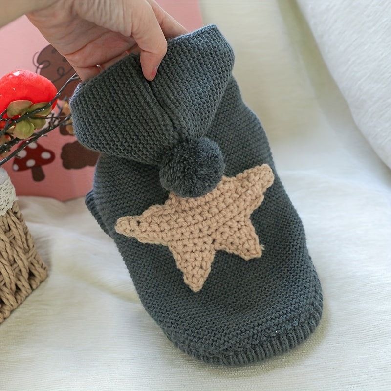 Cozy Star Pattern Sweater for Small, Medium, and Extra-Small Dogs - Knitted Acrylic Pullover Sweaters for Fall and Winter with Warm, Soft, and Breathable Fabric - Adorable Pet Apparel for Cold Weather