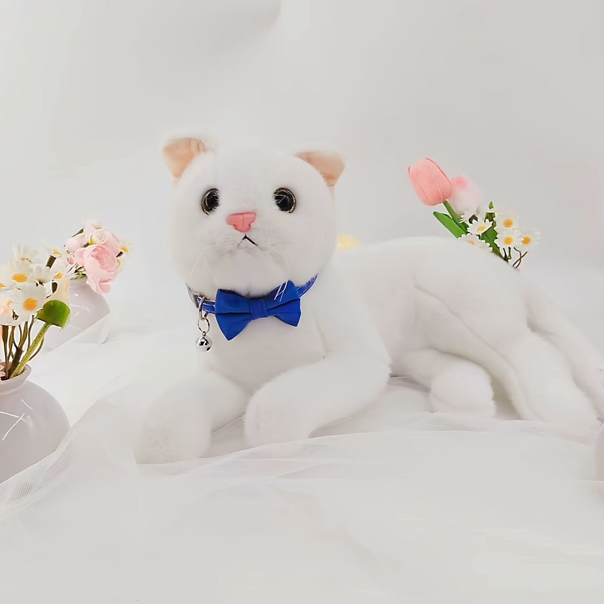 Polyester Pet Collar, Adjustable Bowknot Collar with Bell for Rabbits