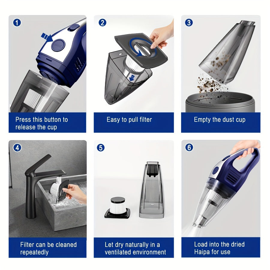 Car Vacuum Cleaner 5000pa Strong Suction, Powerful Handheld Wireless Vacuum Cleaner, USB Charging Long Working, Car Accessories For Men Women, Suitable For Cars, Homes, Offices, Pet Hair Cleaning