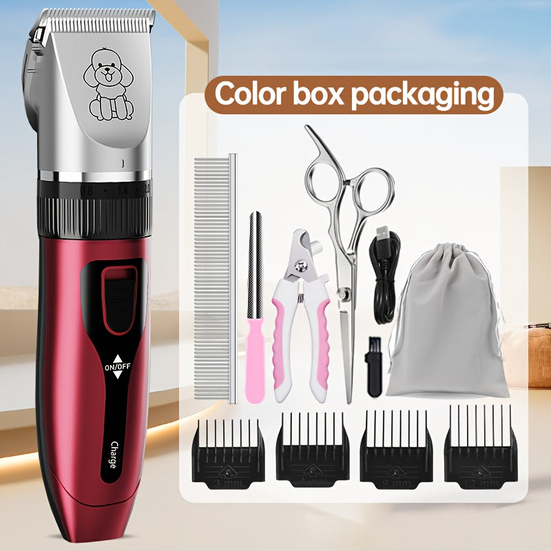 Professional Dog Grooming Kit - USB Rechargeable Electric Clippers with Thick Ceramic Blades, Brush & Measuring Tool Set for Cats and Dogs, Professional Dog Grooming Clippers, Dog Clippers for Grooming Professional Kit, Dog S
