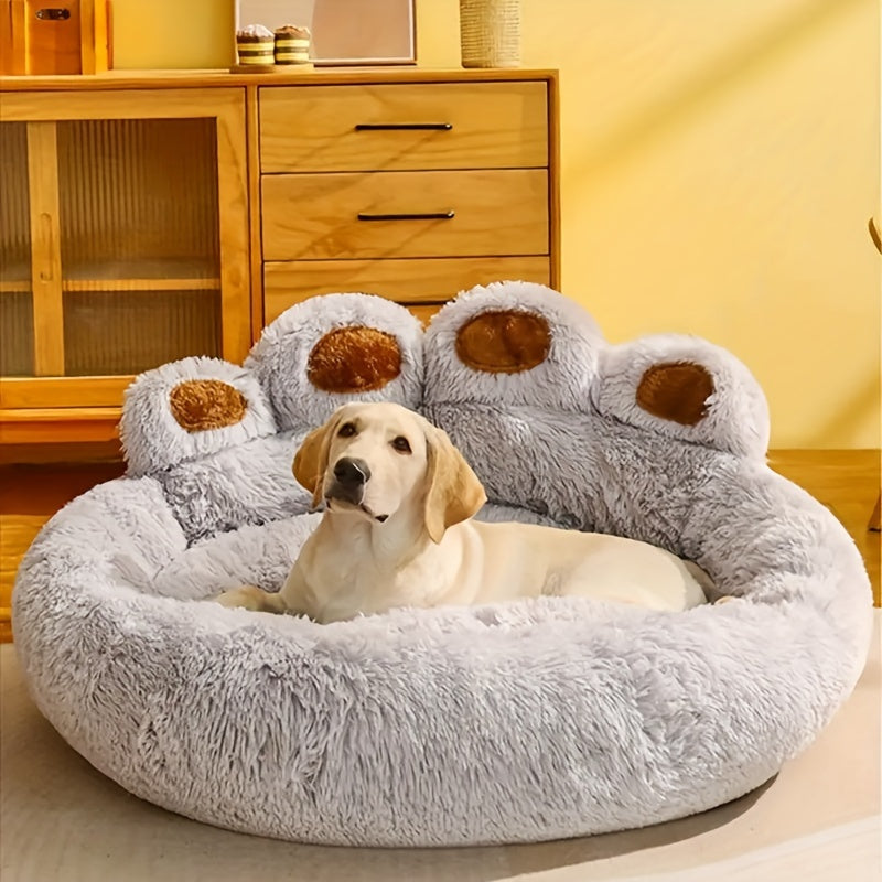 Warm Soft Long Plush Bear Paw-Shaped 1Pc Pet Bed - Calming Cat And Dog Bed For Small, Medium, And Large Dogs - Anti-Slip Bottom Cat Mat, Animal Sleep Sofa