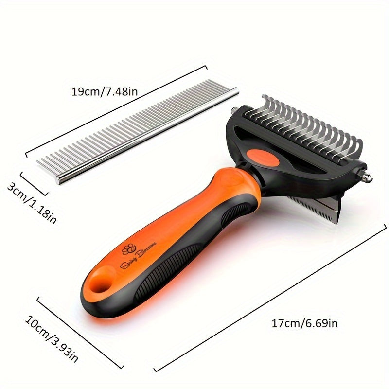 2 in 1 Professional Grooming Rake for Cats & Dogs-Dematting Comb for Easy Mats & Tangles Removing,Hair Removal Cleaner for Pets, Without Battery