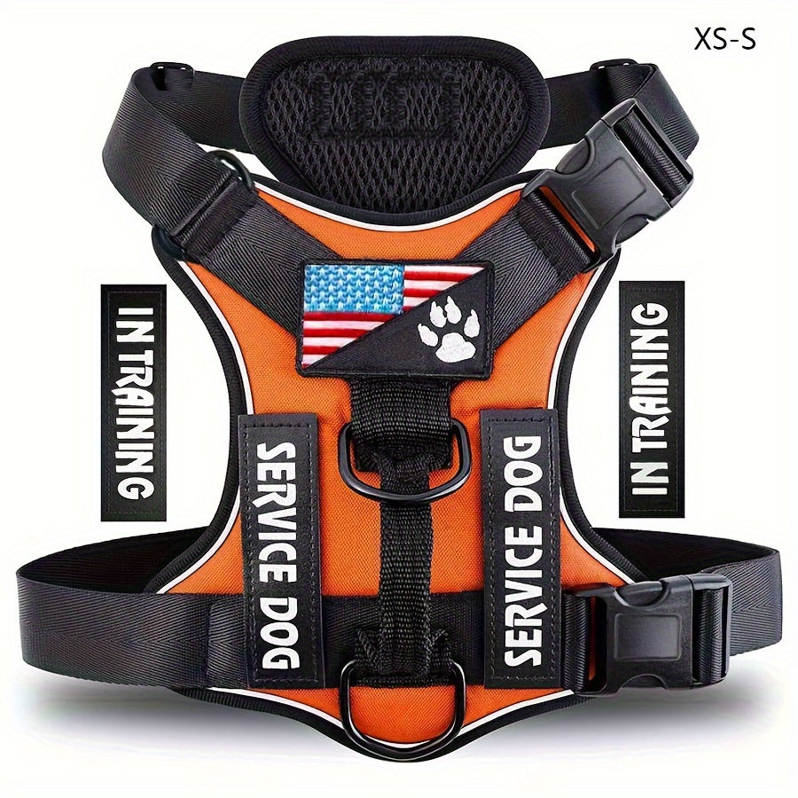 5-PCS Reflective Service Dog Harness Vest - Adjustable Soft Oxford Pet Harness with Inner Layer Mesh, Easy Control, Breathable, Comfortable, Durable for Small, Medium, Large Dogs with Random Buckle