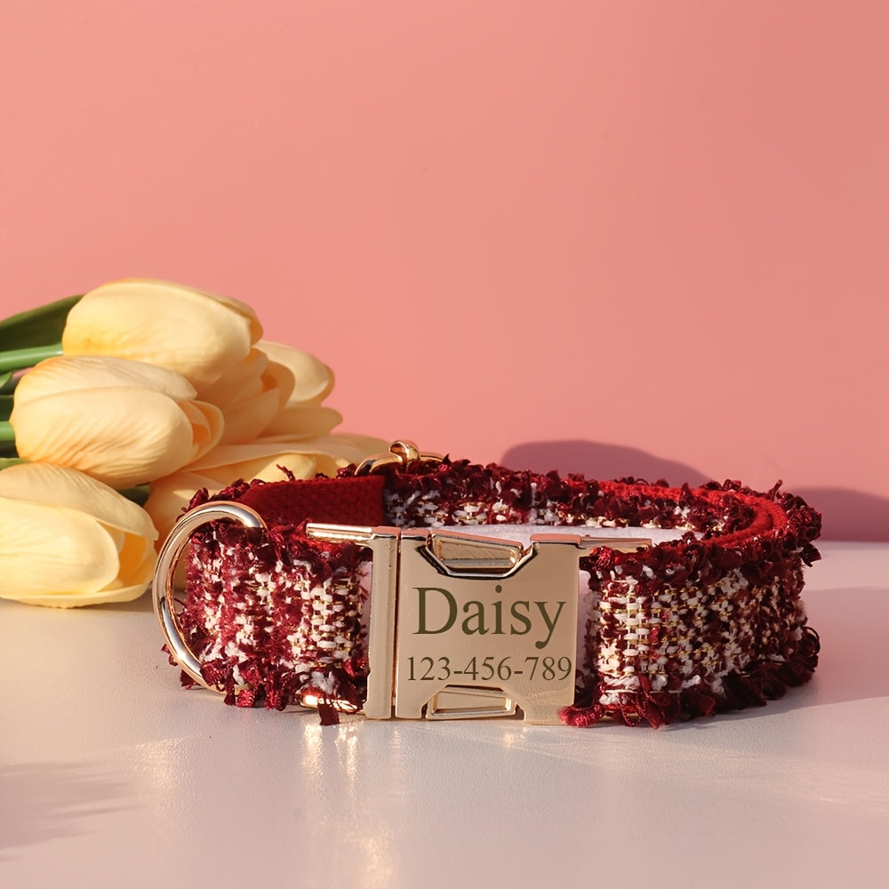 Personalized -Inspired Pet Collar with Adjustable Fit, Custom ID Name Tag & Secure Metal Buckle - Ideal for Cats and Dogs of All Sizes