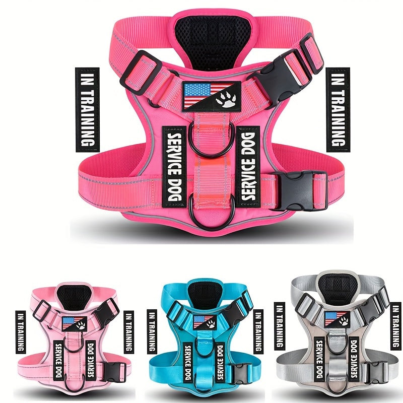 Reflective Dog Service Dog Harness with 5 Patches, Adjustable Soft Oxford Pet Harness, Mesh Inner Layer, Easy to Control, Suitable for Small and Medium Dogs
