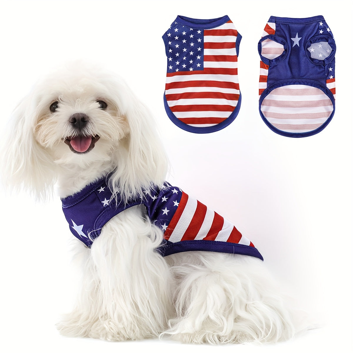 Patriotic American Flag Dog Vest - Comfortable & Stylish Pet Apparel for Independence Day & Outdoor Activities, Hand Wash Only, Adjustable Fit for All Breeds, 100% Polyester, Red, White & Blue Design
