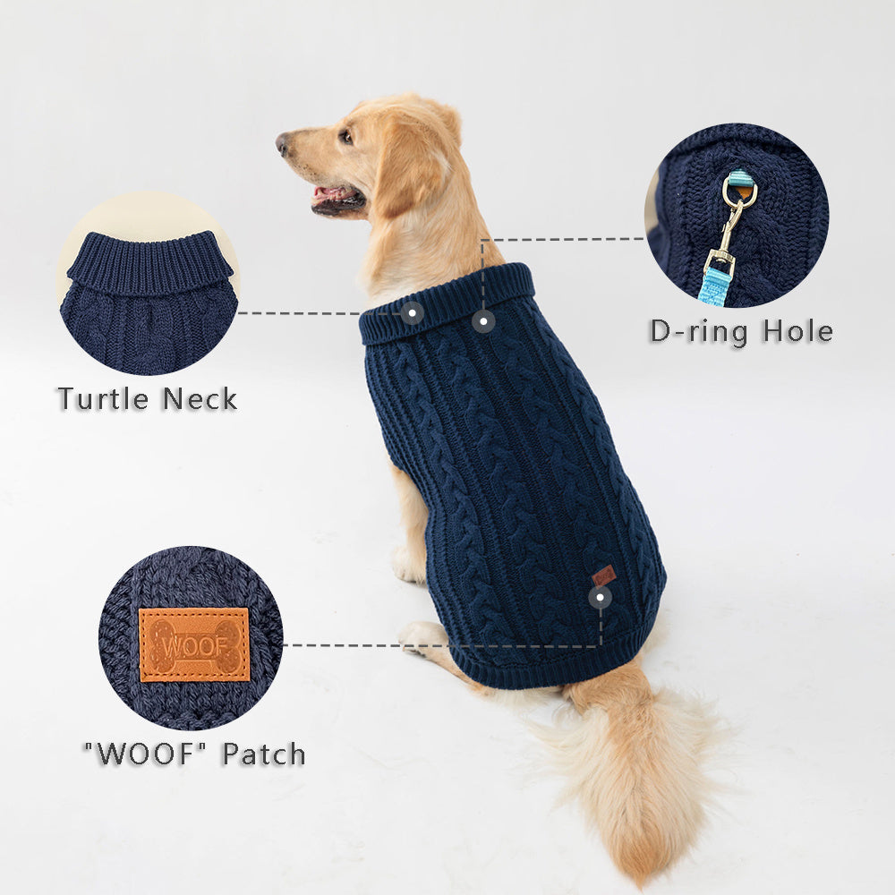 PETS TALE Dog Sweater Cable-Knit Pullover with Chain Detailing & Tag - Machine Washable Cozy Winter Sweater for Small, Medium & Large Breeds, Navy Blue, Dog Sweater for Small Dogs, Durable Petwear