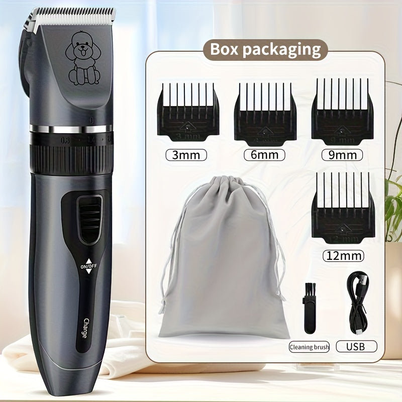 Professional Dog Grooming Kit - USB Rechargeable Electric Clippers with Thick Ceramic Blades, Brush & Measuring Tool Set for Cats and Dogs, Professional Dog Grooming Clippers, Dog Clippers for Grooming Professional Kit, Dog S
