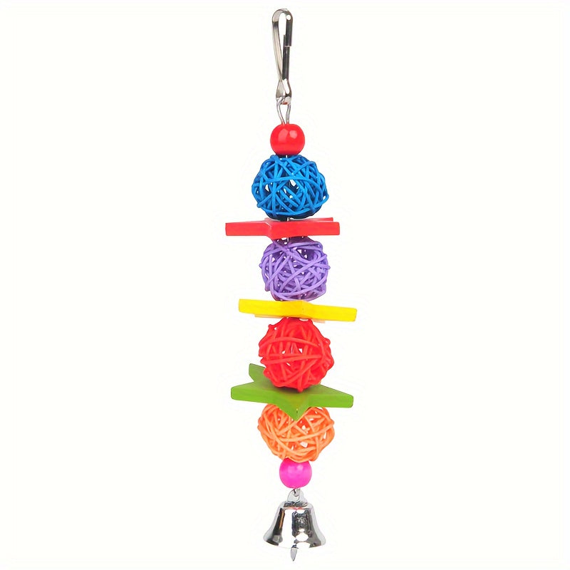 1pc Delightful Parrot Chewing Toy - Rattan Woven Bite Resistant Hanging Cage Accessory with Satisfying Bell Sound - Durable, Safe, and Engaging Pet Toy for Parakeets and Small Birds
