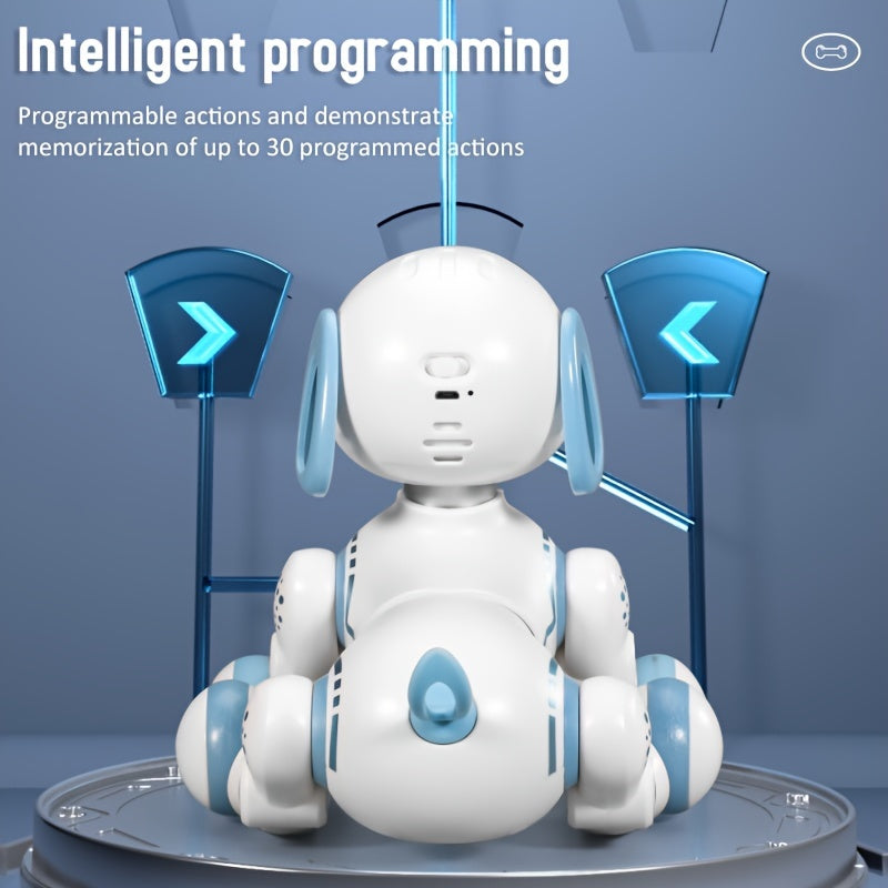 GRAXGROW Smart Robot Dog - Interactive RC Toy with Infrared Remote, Programmable Stunts, Music & Dance, USB Rechargeable, Blue with White Accents, Durable ABS, Ideal for Youngsters 3+ | Engaging Early Learning Toy, Interactiv