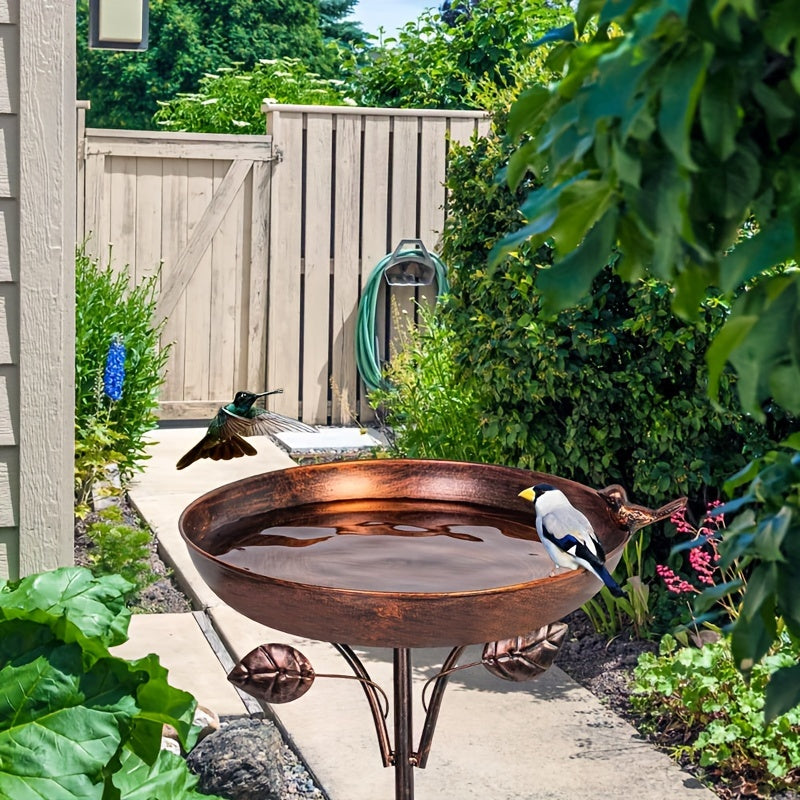 Garden Metal Bird Bath 12" Bird Bath Bowl with 5 Prongs Base Stake, Vintage Bird Baths for Outdoors Cast Iron Birdbath Standing Bird Feeder Bath