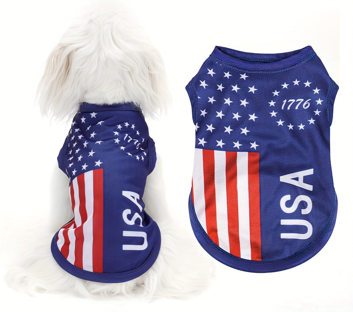 Patriotic Pooch Vest Shirt - Shirts for Small, Medium, Large, Mini & Toy Breeds - Soft Knit Polyester Fabric, Hand Wash Only, National Holiday and Outdoor Fun Pet Apparel with American Flag Design