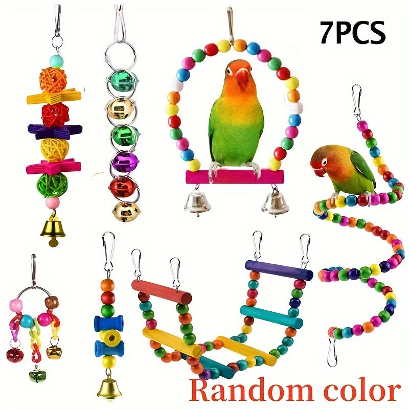 3/5/7/10pcs Bird Toy Set Swing Climbing Ladder Stairs Colorful Bells Educational Training to Relieve Boredom Chew Small and Medium Parrot Toys