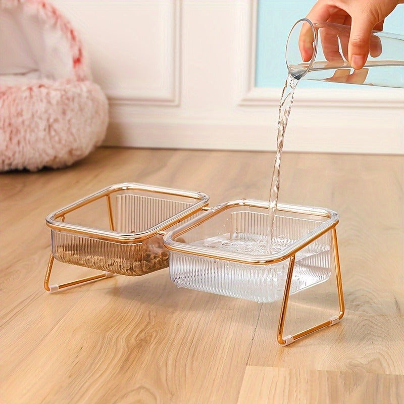 Double-Layer Cat And Dog Bowl Set, Vertical Design Pet Feeding & Drinking Station, Durable Metal & Plastic, Easy-To-Clean, with Ideal Pet Supplies for Cats And Dogs, Without Battery