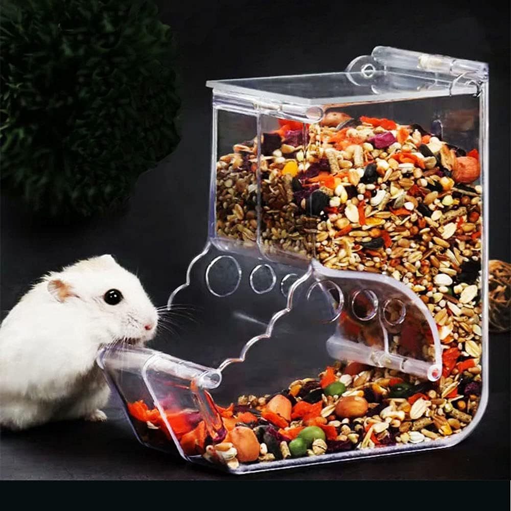 Pet Feeding Dispenser for Dwarf Hamsters, Gerbils, Hedgehogs, Guinea Pigs, Birds and Other Small Pets - Acrylic Transparent Pet Food Storage Bowl