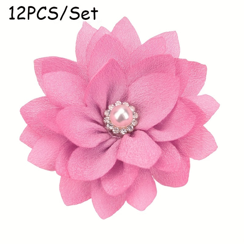 12pcs 2.2inch ( 5.5cm) Sharp Corner Flowers No Clips Holiday Party Decoration Making Pet Collar Flower Hair Accessories for Headband Hairband
