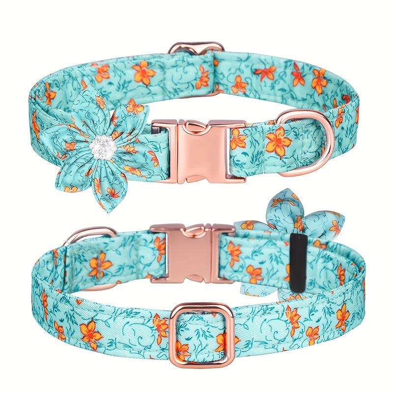 Stunning Floral Rhinestone Pet Collar - Durable Polyester Construction - Adorned with Sparkling Rhinestones - Adjustable for Comfortable Fit - Perfect for Pet Lovers and Fashionistas