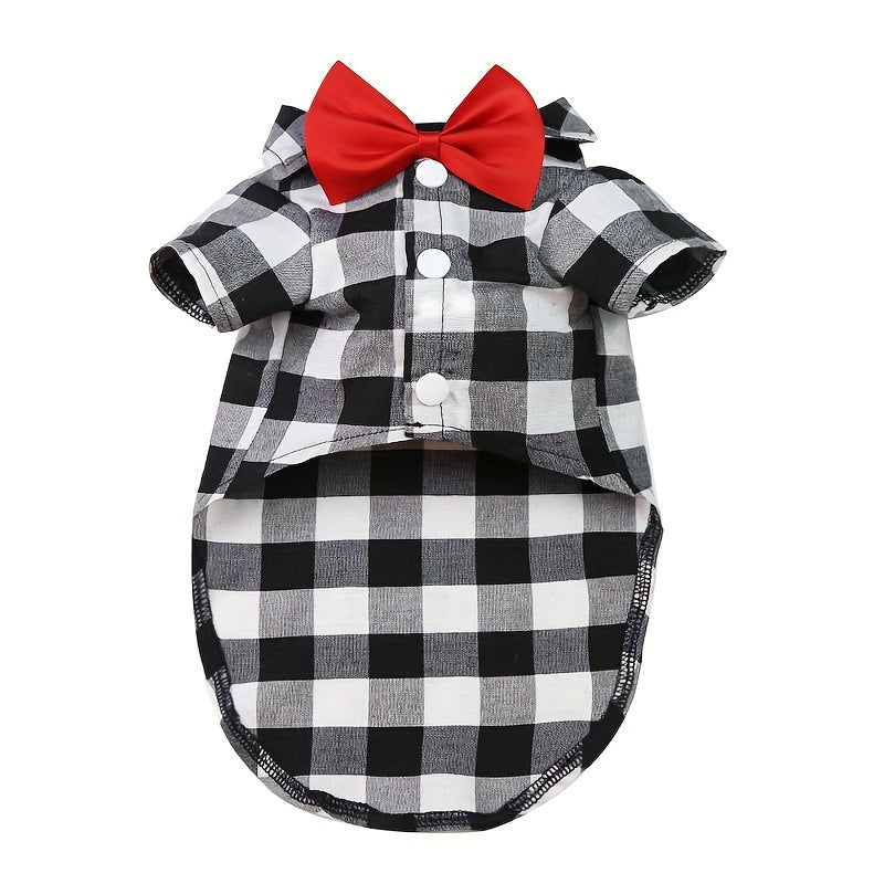1pc Dog Plaid Suit With Bow Tie, Pet Wedding Attire, Dog Clothes For Small To Large Dogs, Pet Apparel