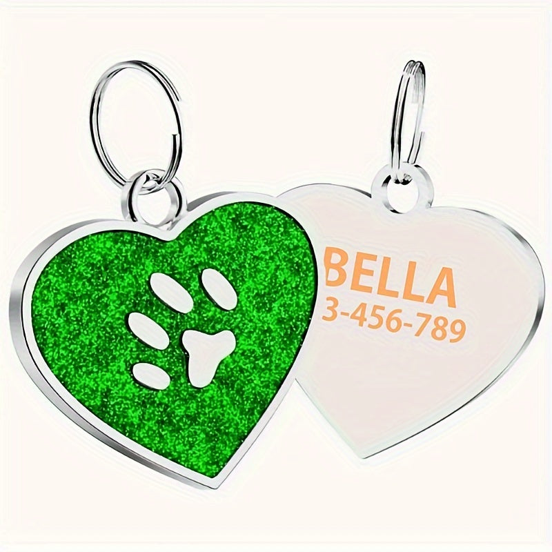Customized Heart-shaped Paw Print Pendant - Engraved Dog Cat Tag - Personalized Pet Accessories