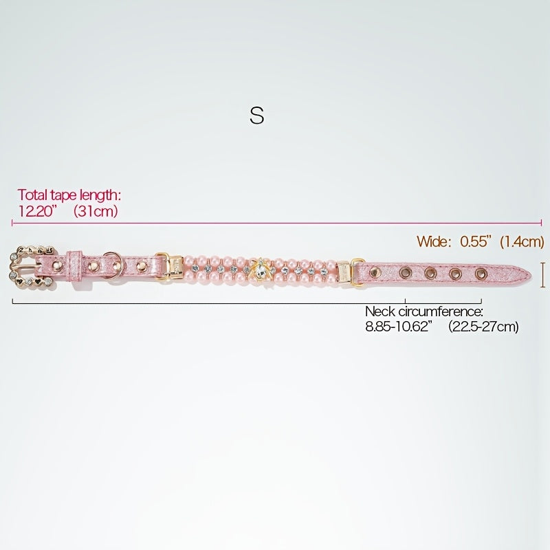 Zhous ABS Material Pearlized Pet Collar, Adjustable Snap-On Collar with Rhinestone Detailing, Beaded Design for Small Dogs and Cats