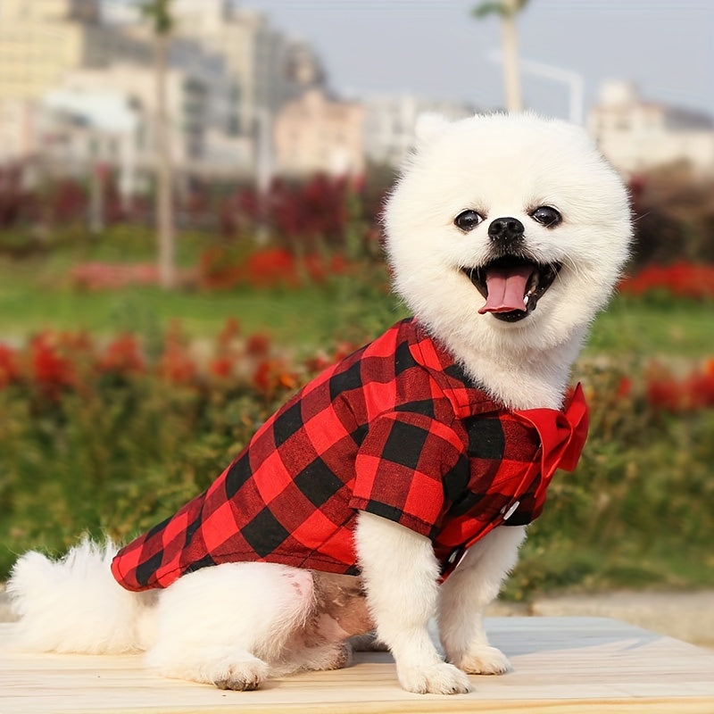 1pc Dog Plaid Suit With Bow Tie, Pet Wedding Attire, Dog Clothes For Small To Large Dogs, Pet Apparel