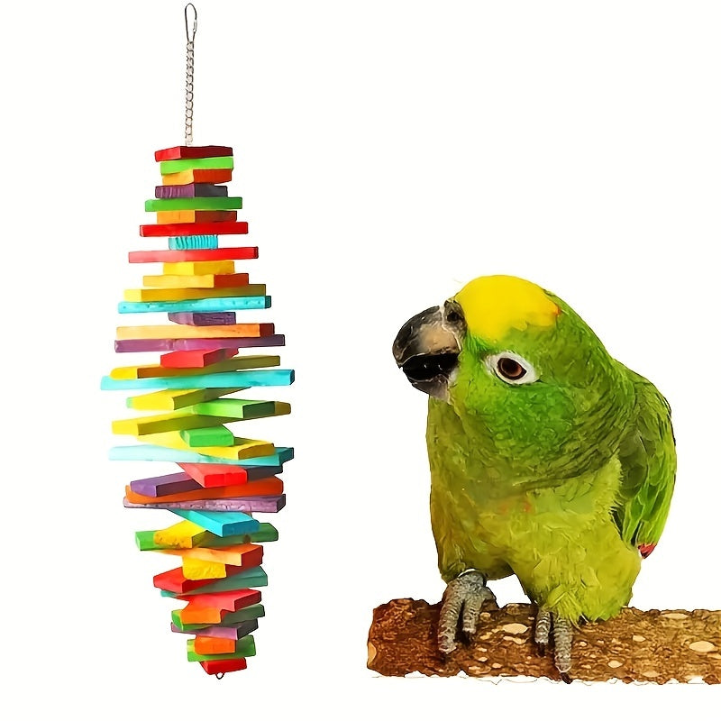 Colorful Wooden Bird Toy - Multi-Layer Parrot Grinding Mouth Chew, Durable Birdcage Ornament for Parrots