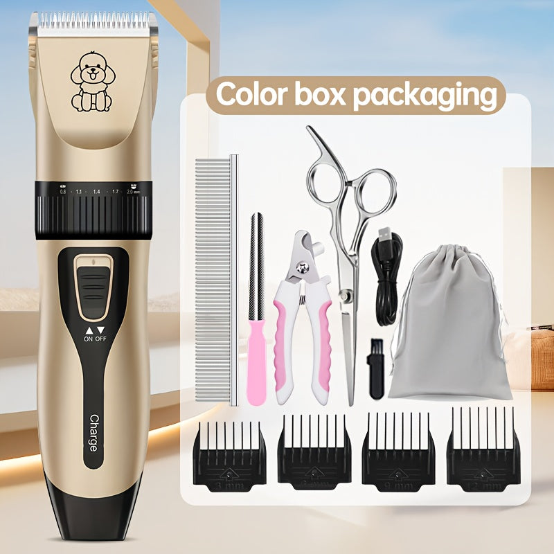Professional Dog Grooming Kit - USB Rechargeable Electric Clippers with Thick Ceramic Blades, Brush & Measuring Tool Set for Cats and Dogs, Professional Dog Grooming Clippers, Dog Clippers for Grooming Professional Kit, Dog S