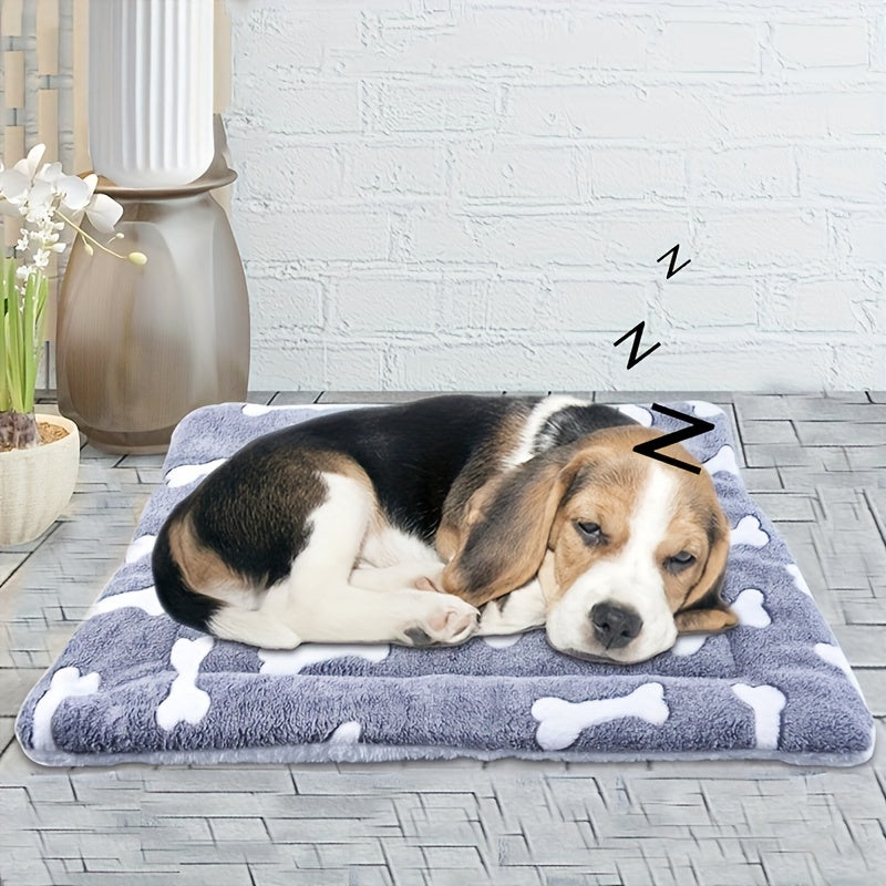 Cozy Pet Bed for Medium Dogs & Cats - Soft, Hand Washable Polyester with Cartoon Bone Design, All-Season Comfort