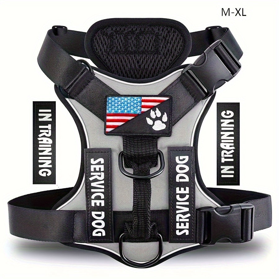 5-PCS Reflective Service Dog Harness Vest - Adjustable Soft Oxford Pet Harness with Inner Layer Mesh, Easy Control, Breathable, Comfortable, Durable for Small, Medium, Large Dogs with Random Buckle