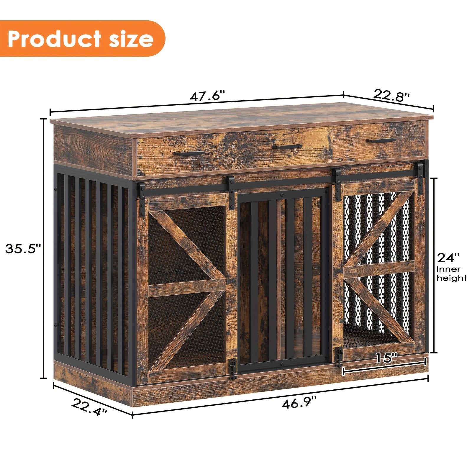 Saudiism Dog Crate for Small Dogs - Heavy-Duty Wooden with 2 Drawers, Sturdy Metal Frame & Soft Interior, Portable Pet Bed for Puppies, Collies, Poodle, Puppy Crate, Pet Bed, Classic Pet Furniture, Durable Pet Furniture