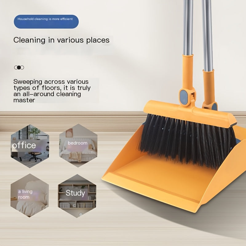 2pcs Set Of Brand New 3-in-1 Rotatable And Foldable Magnetic Suction Broom Dustpan Sweeping Set, Enlarged And Thickened Household Broom, Living Room, Bedroom Pet Hair Cleaning Broom, Non Stick Soft Hair Blue/orange/white Broo