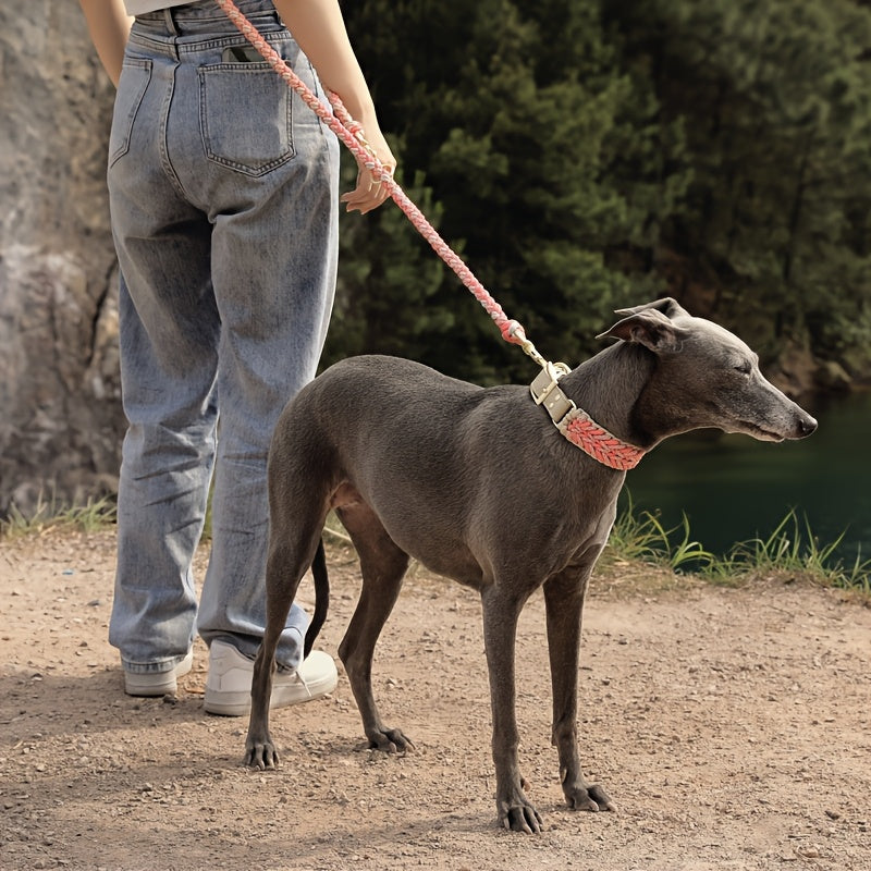 Handwoven Nylon Dog Collar with Adjustable Straps - Comfortable Wide Design, Durable & Easy to Wear, Pink & White Striped Pattern for Secure Fit, Pet Collar, Stylish Pet Accessory, Easyclean Material
