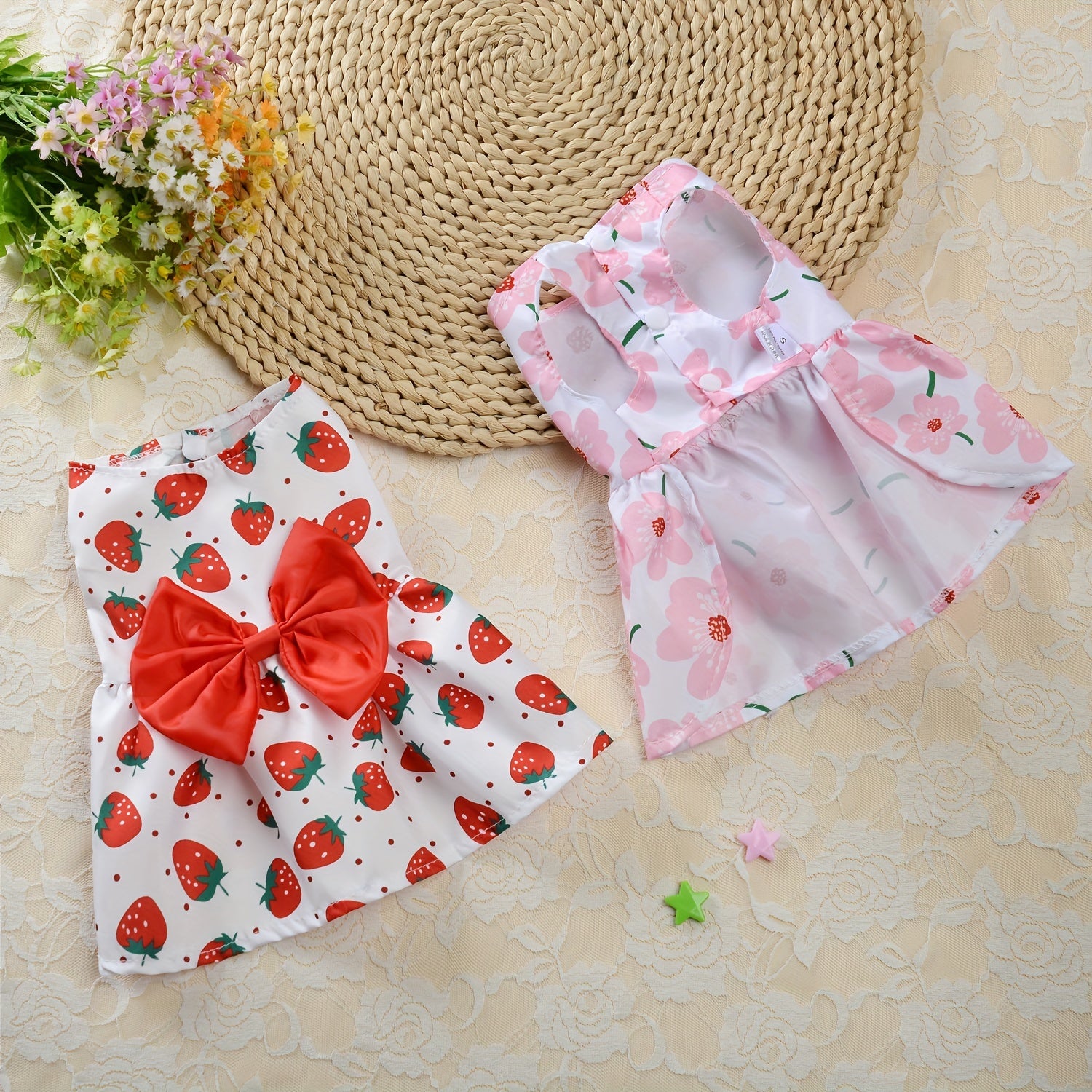 5pcs Floral Princess Dress Set for Small Dogs & Cats - Breathable Summer Pet Apparel with Bowknot, Ideal for Yorkies, Bulldogs, Bichons, Pomeranians, Chihuahuas, for Autumn, Spring