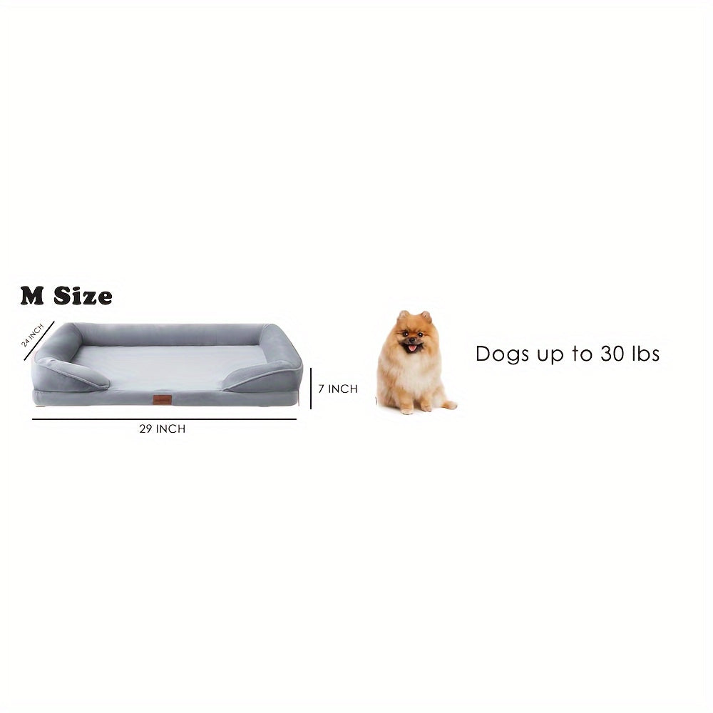 1pc Dog Bed - 100% Supportive Foam - Extra Large Dog Sofa Pet Bed with Removable Washable Cover and Soft Lining & Non-Slip Bottom - Grey, Available in 3 Sizes - Perfect Gift for Your Furry Friend, Ideal for Year-Round Use in