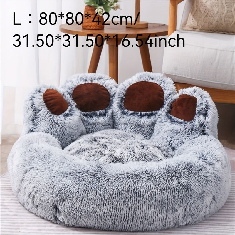 Cozy Bear Paw Plush Pet Bed - Warm, Comfortable & Washable Cat and Dog Nest for All Seasons