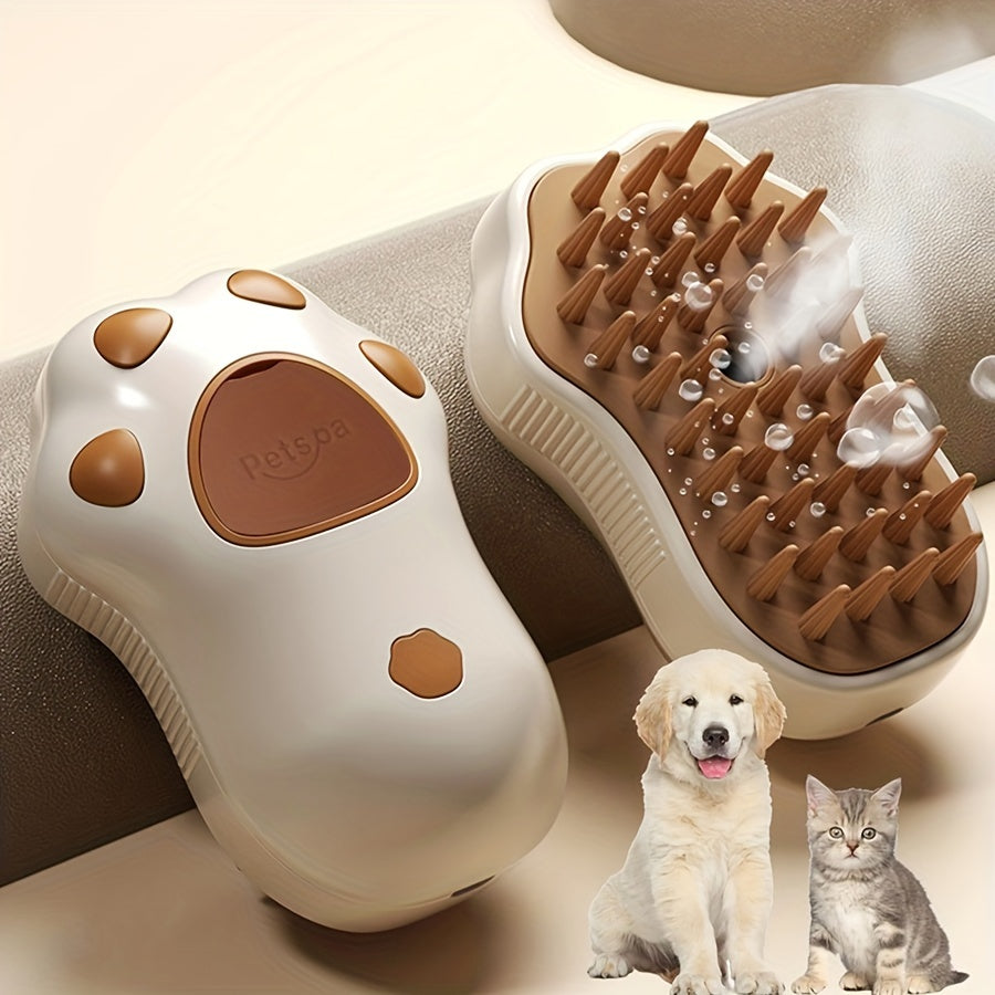 1pc, Steam Cat Brush, 3-in-1 Electric Pet Grooming Tool, Portable Silicone Self-Cleaning Steam Brush For Cats And Dogs, Comfort Massage & Hair Removal, Hair Care, Paw Design