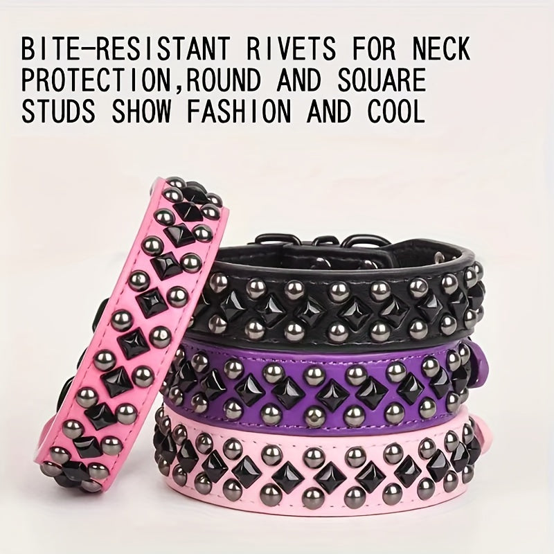 ECP037S Black Faux PU Leather Dog Collar And Leash Set - Comfortable, Durable Pet Accessories for Training & Walking