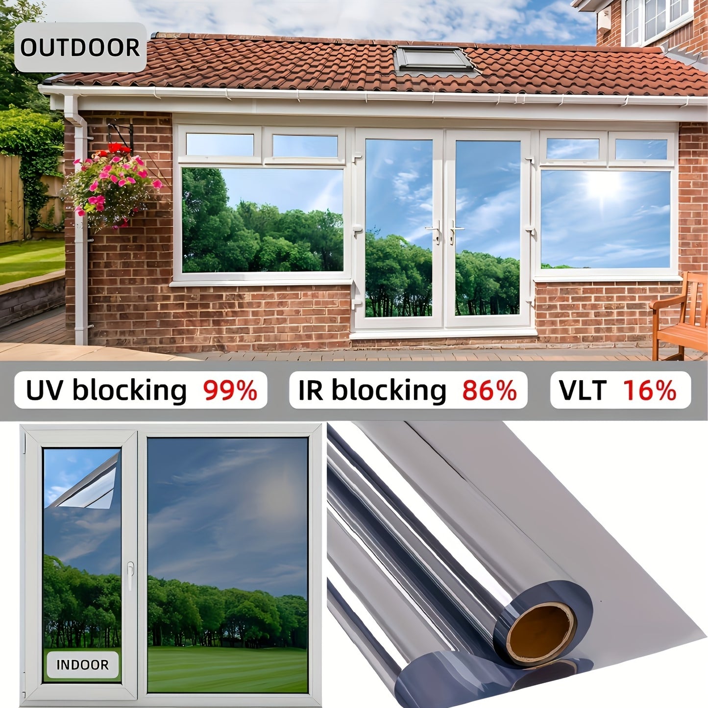 Premium Contemporary 3pcs Set One-Way Window Privacy Film - 1mil Thickness, Heat Control, 99% UV Blocking, PET Material - Privacy Protection, with Free Installation Tools, for Home Office, Window Tint