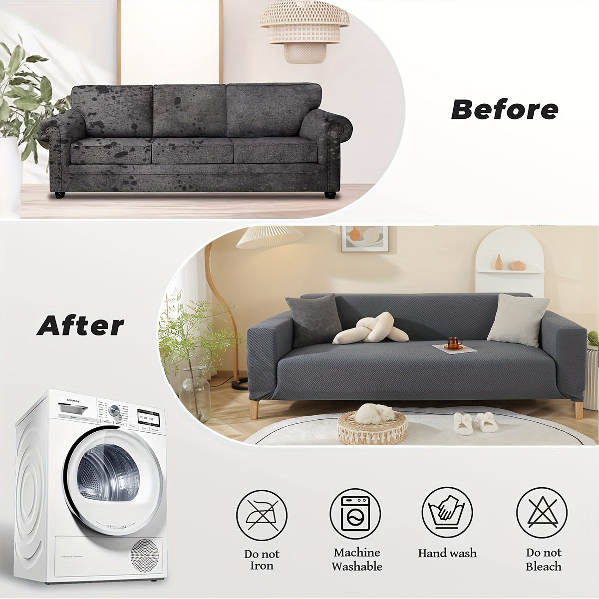 A Stretch Sofa Cover, Thickened Star Chain Knitted Jacquard Sofa Cover 1/2/3/4 Seat Sofa Protection Cover, Elastic at The Bottom, for The Family with Pets, Full-Bag Sofa Dust Cover