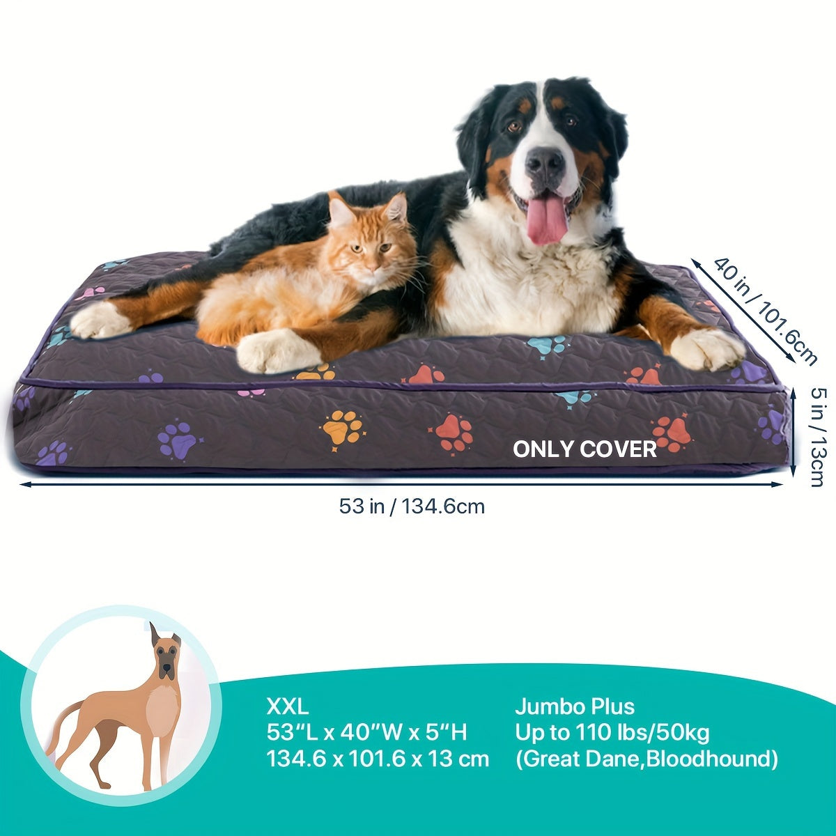 1pc & Machine Washable Dog Bed, Anti-Leakage Removable Dark Gray Pet Bed Cover, Dog Bed Protector Rainbow Dog Paw Furniture Cover for Extra Large, Large, Medium, Small Dogs