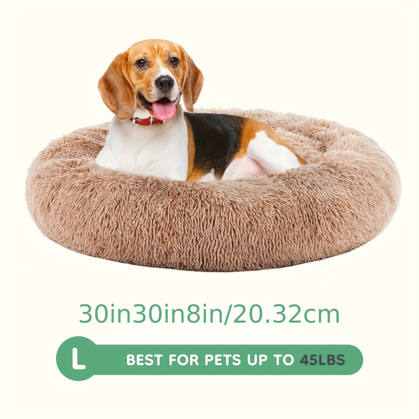 Fluffy Plush Calming Pet Bed For Dogs And Cats - Washable Anti-Slip Round Bed For Pets - Brown Color