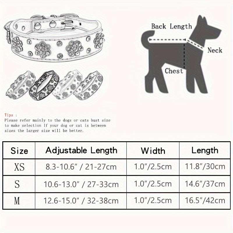 Adjustable Bling Dog Collar with Flower Rhinestones, Hand Wash Only, for Small to Large Pets, Cute Sparkling Pet Collar