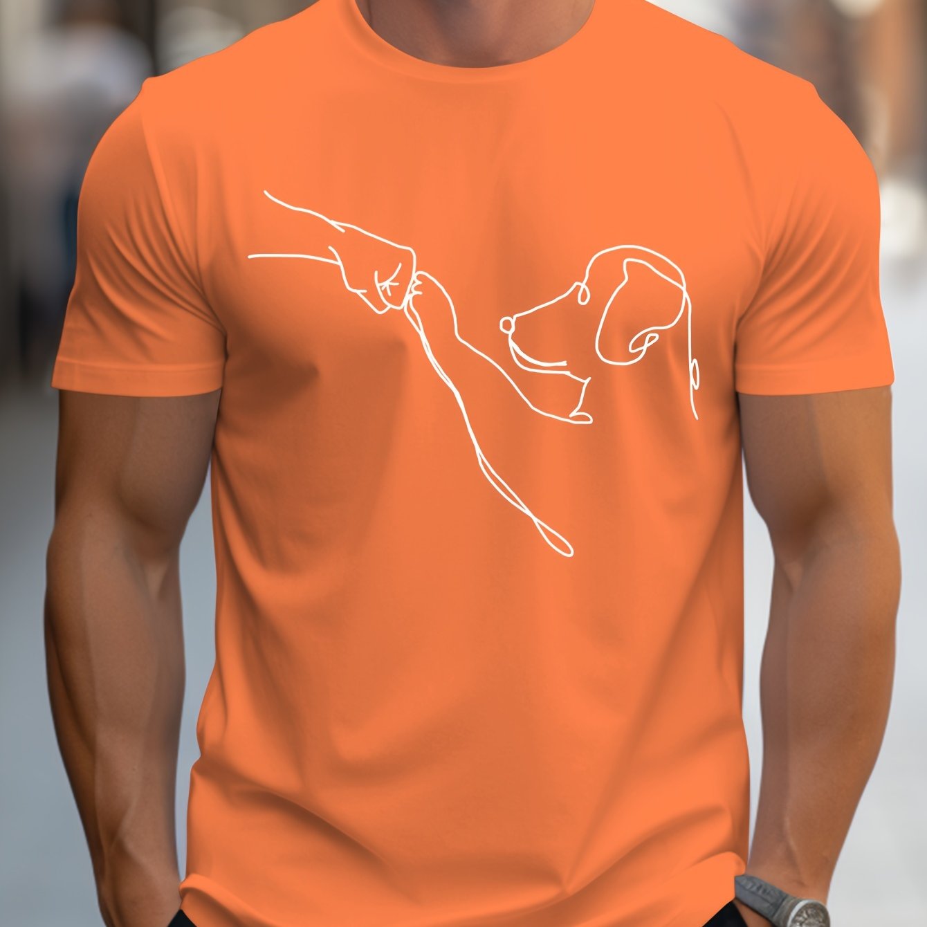 Men's Line Art Dog Print T-Shirt: Poop Scooper Exclusive! Super Cute Hand-Drawn Puppy Sketch, Minimalist Pet Interaction Design – Adorable Paw Print & Leash Graphic Tee