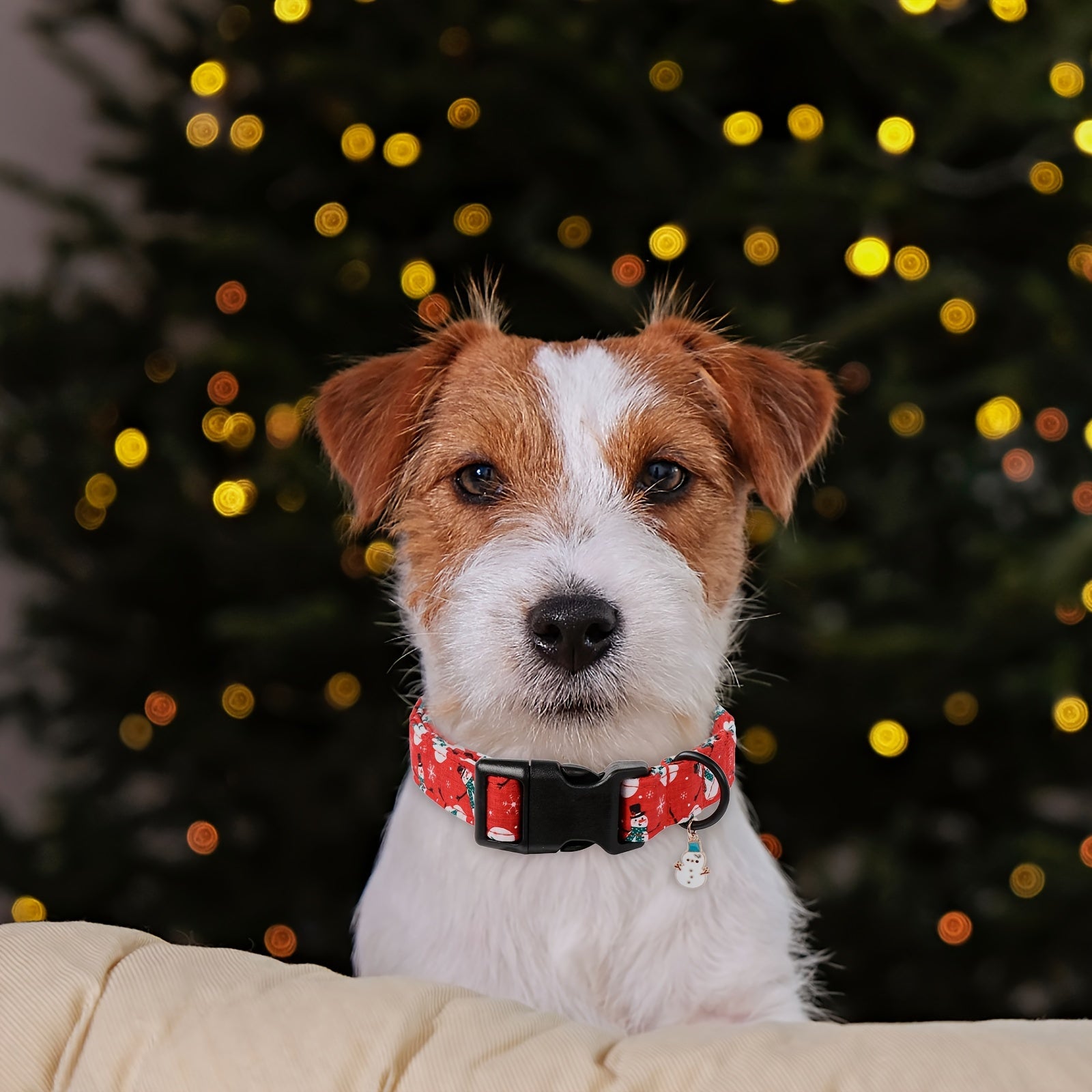 Festive Christmas Dog Collar with Santa & Snowman Prints - Adjustable, Soft Cotton Pet Collar for Small to Large Breeds - Includes D-Ring for Leash Attachment