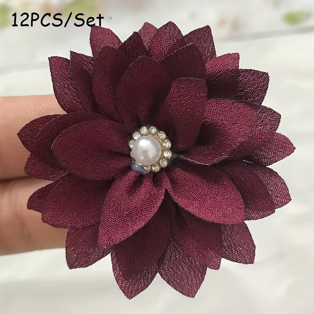 12pcs 2.2inch ( 5.5cm) Sharp Corner Flowers No Clips Holiday Party Decoration Making Pet Collar Flower Hair Accessories for Headband Hairband